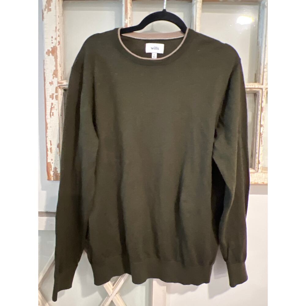 Wills size large mens olive green cotton & cashmere blend sweater